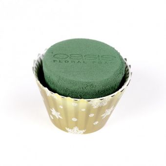 OASIS® Ideal Floral Foam Maxlife Cupcakes - Gold with White Snowflakes - 8cm (Pack of 6)