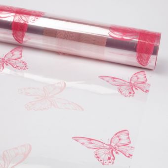 Printed Film Roll Butterflies - Two Tone Pink - 38 micron - 80cm x 100m