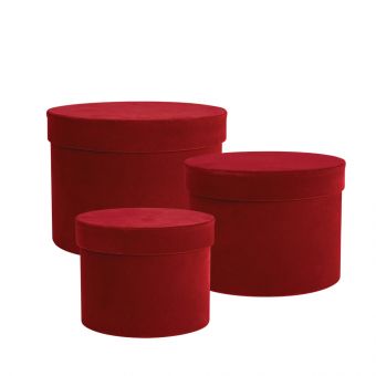 Round Lined Velour Hat Boxes (Set of 3) - Red