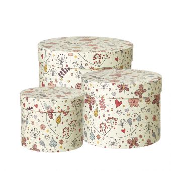 Luna Lined Hat Boxes - Set of 3 - Cream/Pink
