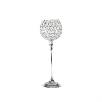 Globe Crystal Candle Holder - Silver - 14cm x 43cm