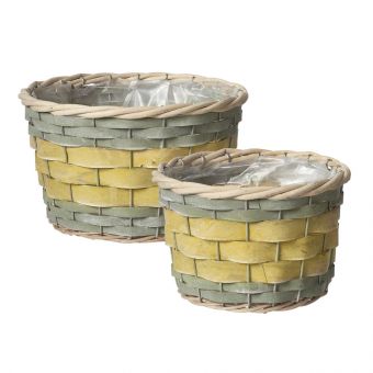 Round Harper Lined Baskets (Set of 2 ) - Yellow/Green