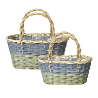 Ellie Shopper Lined Baskets (Set of 2) - Blue/Green