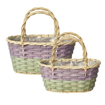 Ellie Shopper Lined Baskets (Set of 2) - Lilac/Green