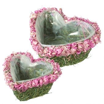 Rosa Lined Heart Baskets (Set of 2) - Pink