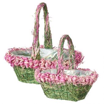 Rosa Lined Oval Basket with Handles (Set of 2) - Pink