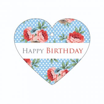 Happy Birthday - Red Roses and Polka Dots - Heart (Pack of 12)