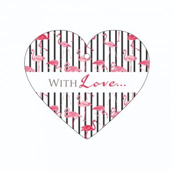 With Love -  Pink Flamingos and Black Stripes - Heart (Pack of 12)