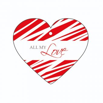 All My Love - Red and White stripes - Heart (Pack of 12)