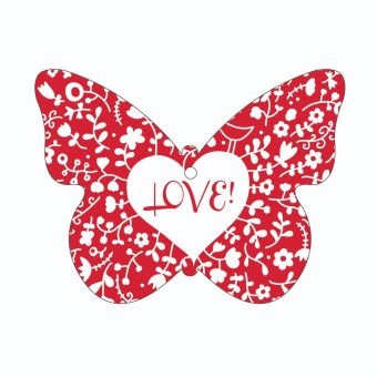 Love - Red background with White Flowers - Butterfly (Pack of 12)