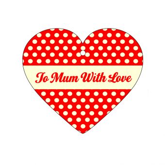 To Mum with Love - Red with Cream Polka Dots - Heart (Pack of 12)