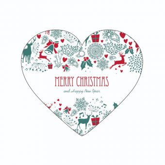 Merry Christmas Card - Christmas Pattern - Heart (Pack of 12)