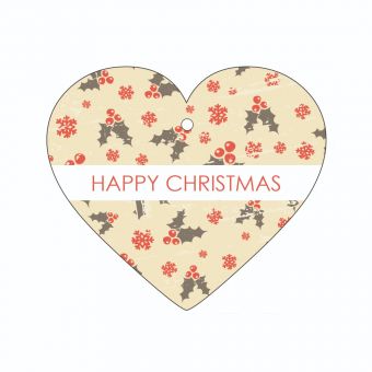 Happy Christmas - Holly - Heart (Pack of 12)