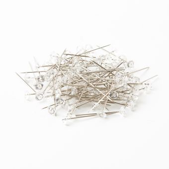 Diamante Pins - Clear head, Silver Pin - 38mm x 6mm (Pack of 100)