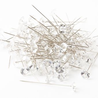Diamante Pins - Clear Head, Silver Pin - 63mm x 11mm (Pack of 100)