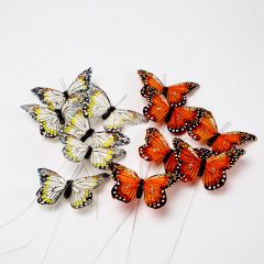 Feather Butterfly on Wire - Yellow/Orange - 11cm (Pack of 12)